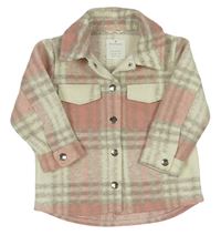 Ružovo-smetanovo-sivá kockovaná košeľová bunda Matalan