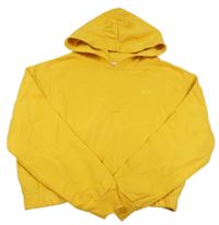 Hořčicová crop mikina s písmenky a kapucí H&M