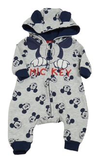 Sivo-tmavomodrá melírovaná tepláková kombinéza s Mickey a kapucňou Disney