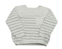 Bielo-sivý pruhovaný úpletový sveter s vreckom PRIMARK