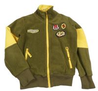 Khaki-žlutý fleecový bomber s nášivkami RUSH