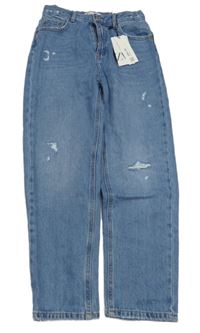 Nové - modré mom fit rifle s prošoupáním ZARA