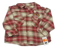 Nové - červeno-smetanovo-hnědošedá kostkovaná flanelová košile s nášivkami St. Bernard