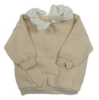 Svetlobéžová oversize mikina s bielým golierikom s madeirou F&F