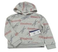 Nové - šedá melírovaná teplá mikina s logy a kapucí Reebok