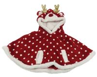 Tmavočerveno-biele bodkovaná é plyšové pončo s kapucí - sob in extenso