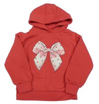 Jahodová mikina s mašlí se srdíčky a kapucí PRIMARK