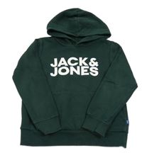 Tmavosmaragdová mikina s logem a kapsou a kapucí JACK&JONES
