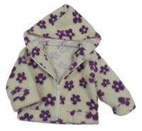 Smetanovo-tmavofialová kvetovaná huňatá bunda s kapucňou SHEIN