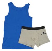 2Set - Cobaltově modrý nátělník Pepperts! + světlešedo/černé boxerky s  Pepperts! + světlešedo/černé boxerky s kosmonautem