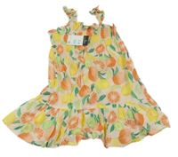 Nové - svetloružové letné šaty s ovociem PRIMARK