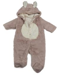 Starorůžovo-smotanová kožušinová podšitá kombinéza s kapucňou s uškami Next