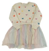 Smetanovo-farebné teplákovo/tylové šaty so srdiečkami SHEIN