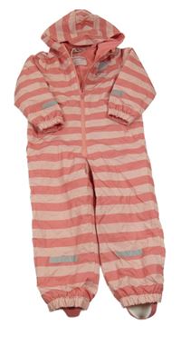 Ružovo-svetloružová pruhovaná šušťáková jarná kombinéza s obláčikom a kapucňou impidimpi