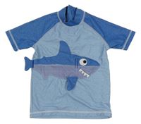 Světlemodro-modré melírované UV tričko se žralokem Next