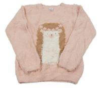 Svetloružový chlpatý sveter s ježečkem little kids