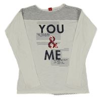 Bílo-tmavomodré melírované pruhované triko s nápisy a flitry S. Oliver