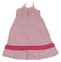 Bielo-tmavoružové kvietkovane plátenné letné šaty