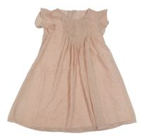 Svetloružové bodkovaná é šifónové šaty s volánikmi PRIMARK