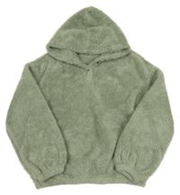Olivová chlpatá mikina s kapucňou