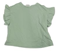 Světleolivové crop tričko s volánikmi H&M