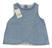 Nové - modrý plísňový riflový halenkový crop top ZARA