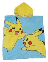 Světlemodro-žlté osuškové pončo s Pikachu a kapucňou