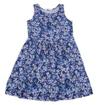 Tmavomodré kvetované bavlnené šaty H&M