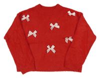 Červený chlupatý oversize crop svetr s mašlemi F&F