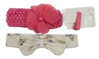 Nové - 3Set - Tmavoružová čelenka s 3D květem + sponka PRIMARK + světlebéžová melírovaná čelenka s Minnie a Disney Disney