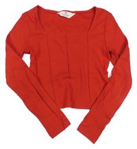 Červené rebrované crop tričko H&M