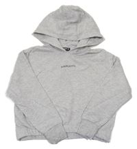 Svetlosivá melírovaná crop mikina s nápisom a kapucňou Pepperts!