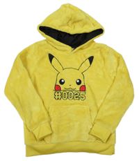 Žlutá plyšová mikina s Pikachu a kapsou a kapucí 