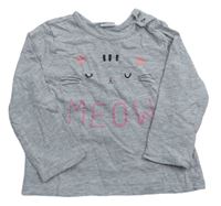 Sivé melírované tričko s nápisom a mačičkou H&M