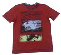 Červené melírované tričko s potlačou S. Oliver