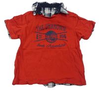 Červené tričko s nápismi a košeľovým golierikom Topolino