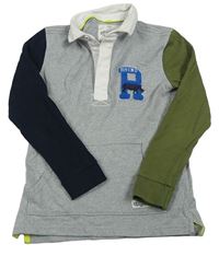Šedo-khaki-tmavomodré polo triko s písmenem a nosorožcem M&S