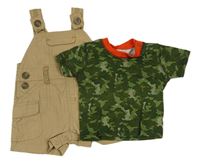 2set - Pískové plátěné laclové kraťasy s nášivkou + army tričko Nutmeg