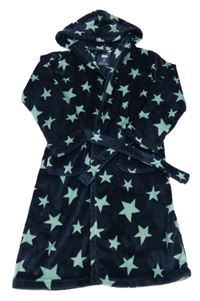 Tmavomodrý chlupatý župan s hvězdami a kapucí F&F