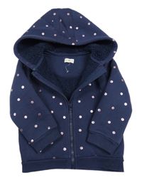 Tmavomodrá puntíkatá zateplená propínací mikina s kapucí F&F