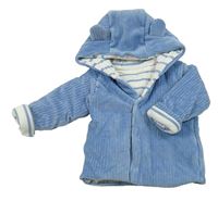 Modrá žebrovaná sametová zateplená propínací mikina s kapucí M&S