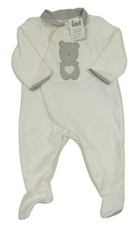 Nové - Bílý žebrovaný sametový overal s medvědem a límečkem Obaibi