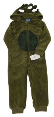 Nové - Khaki chlupatá kombinéza s kapucí - dinosaurus Primark