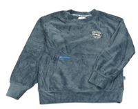 Tmavomodrá rebrovaná zamatová mikina s výšivkou Leigh Tucker