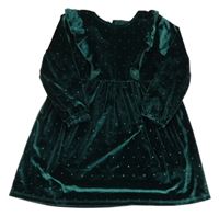 Tmavozelené bodkovaná é zamatové šaty s volánikmi Primark