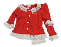 2set - Červený lehký propínací kabátek s krajkou + lehké kalhoty