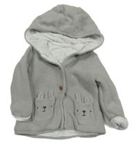 Šedý podšitý propínací svetr s kapsami s králíky a kapucí Tu