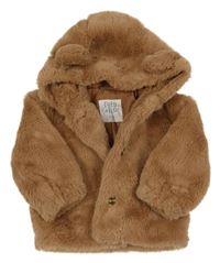 Hnědá kožešinová podšitá bunda s kapucí F&F