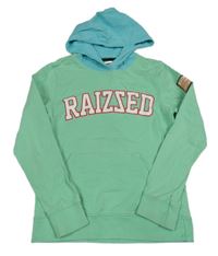 Světlezeleno-svetlomodrá mikina s nápisom a kapucňou Raizzed