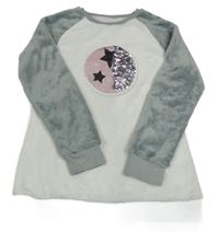 Bílo-šedá chlupatá pyžamová mikina s překlápěcími flitry TCM